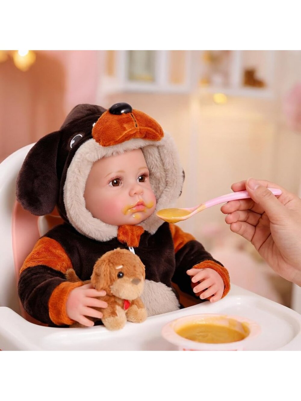 20" Brown Dog Reborn Baby Dolls Soft Vinyl Realistic Baby Doll with Accessories